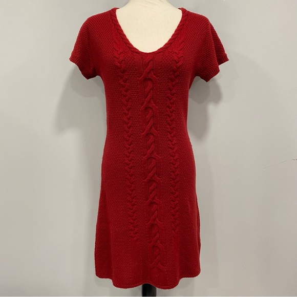 BANANA REPUBLIC S Red Lambswool Chunky Cable Knit Sheath Sweater Dress Christmas - Picture 1 of 16
